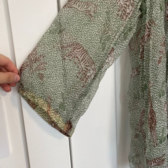 Handmade Animal Print Blouse Sheer Long Sleeve Shirt Top Size Medium / Large - Picture 4 of 6